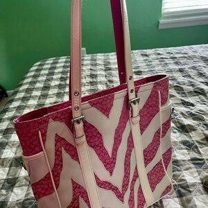 Coach Signature Pink And White Zebra Tote